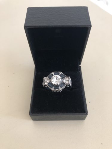 Sapphire on Silver Dress Ring Art Deco style
